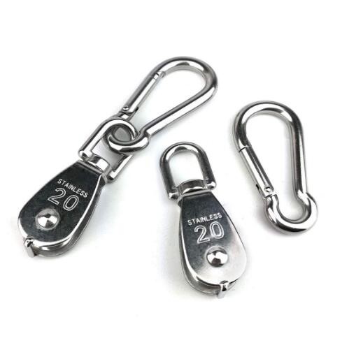 Single Pulley Block Swivel Roller With Snap Hook Wire Rope Hanging Pulley Wheel, with Spring Snap Hook
