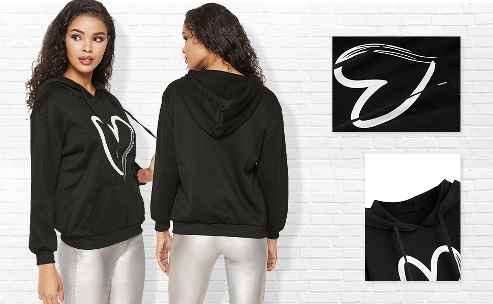 Custom Embroidery Hoodie Fall Fashion Trend Women'S Casual Heart Print Long Sleeve Pullover
