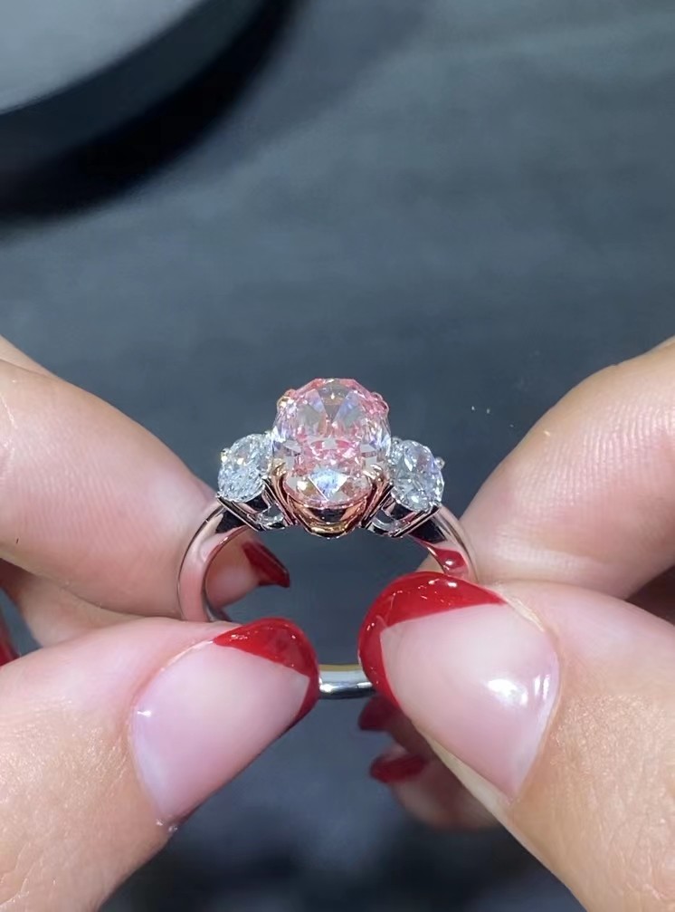 3.52CT Lab Grown Diamond Jewelry Pink Oval Diamond Ring VS2