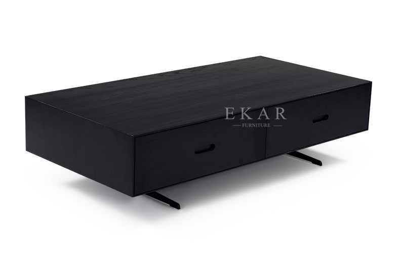 Living Room Metal Legs Ash Wood Modern Coffee Table With Drawers