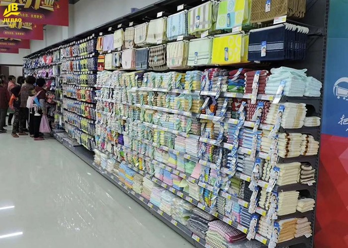 2.0M High Light Gray Grocery Display Racks For Basketball Buckle Back Panel 0.6MM