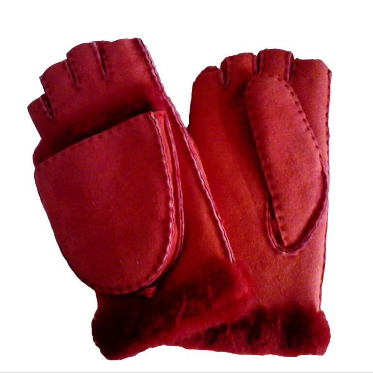 High quality touch screen sheepskin curly wool half finger mitten gloves
