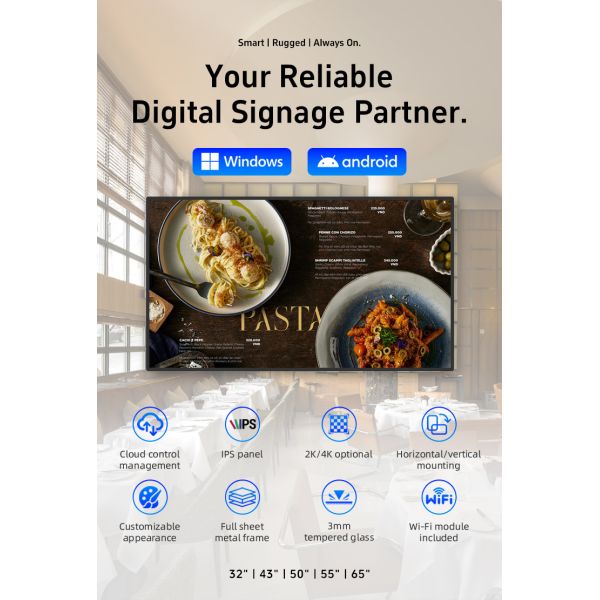 Wall Mount LCD Advertising Digital Signage 32" 65" for Indoor Display Applications
