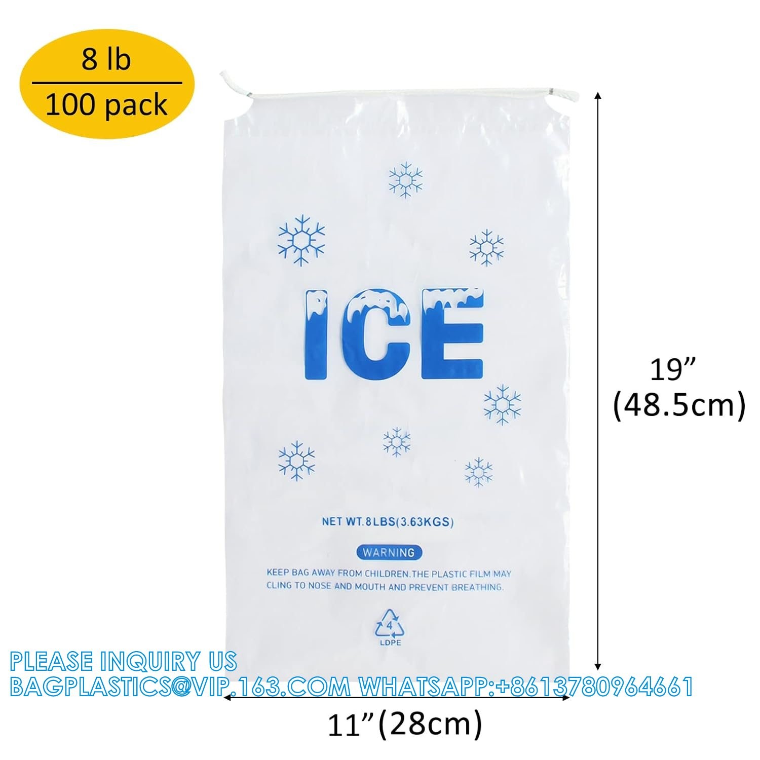 8 Lb. Plastic Ice Bags With Cotton Draw String 11 X 19 Inch Heavy-Duty Plastic Ice Storage Bags With Draw String