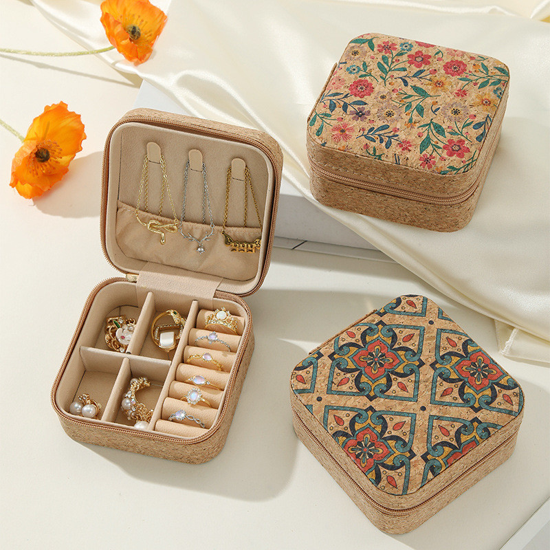 ORIGINAL PREMIUM CORK JEWELRY BOX PORTABLE TRAVEL EARRINGS RING NECKLACE STORAGE BOX