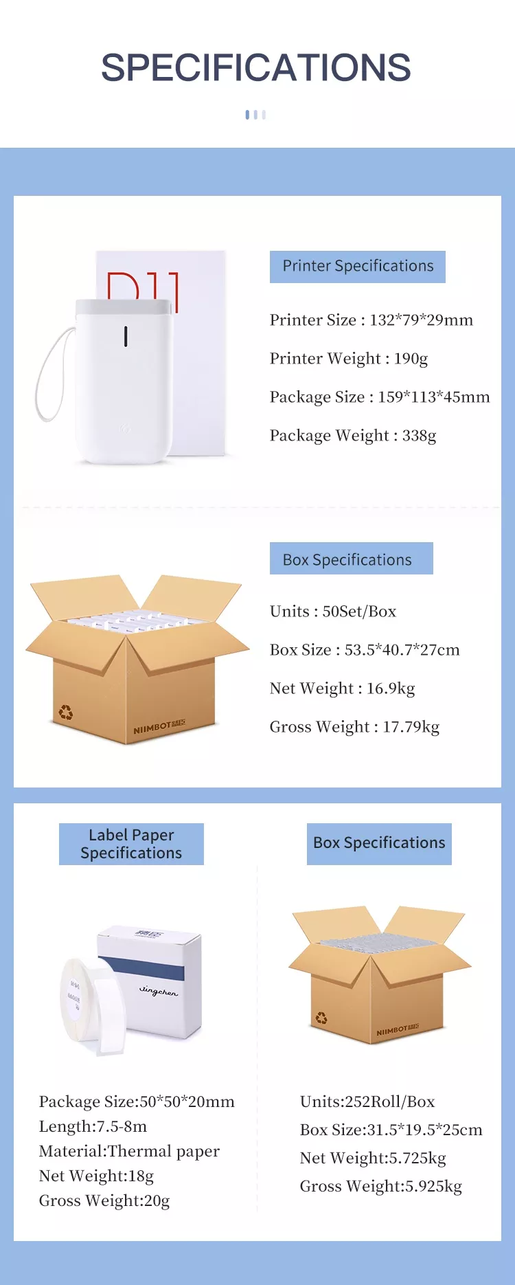 Niimbot Labeling Printer D11 BT Label Print Machine Thermal Printer Paper 80mm