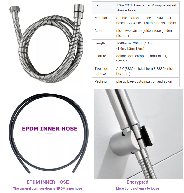 Silver Black Bathroom Custom Length Ultra-Flexible PVC Shower Hose 1.5M With And Finish