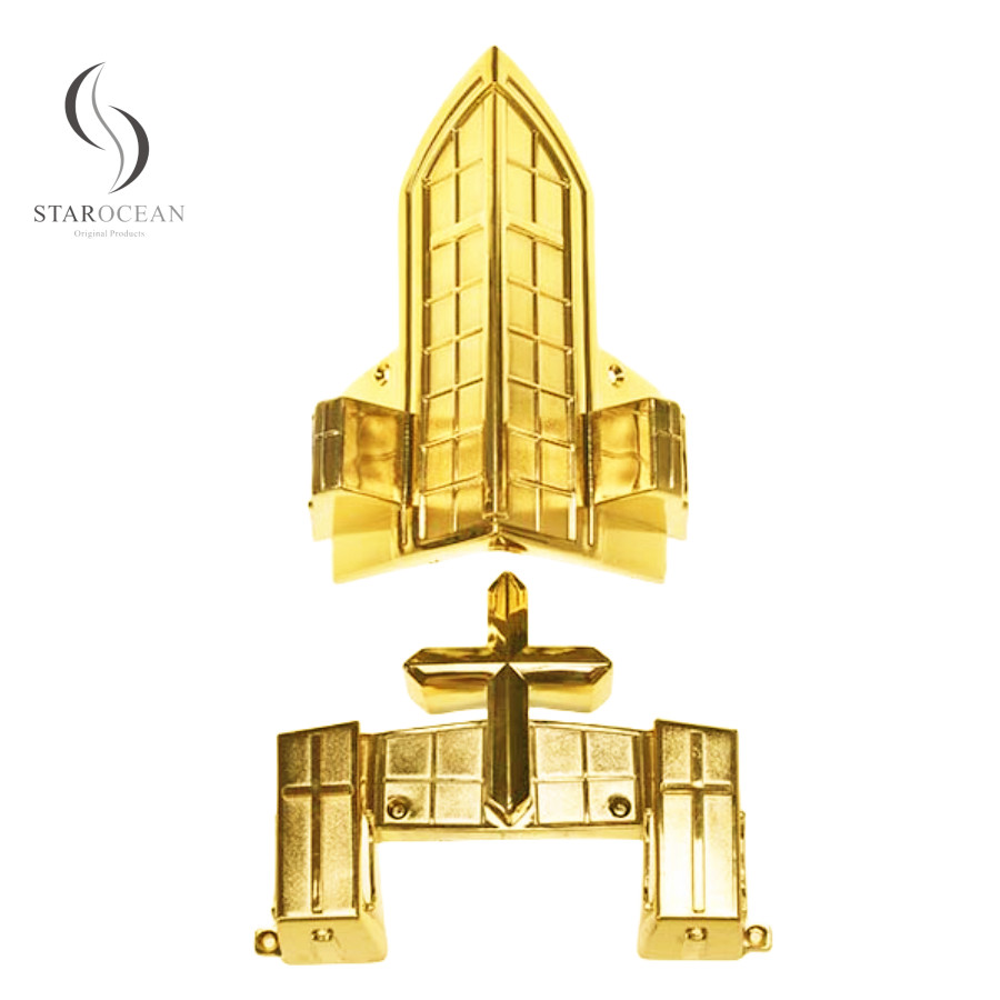 Gold PP Recycled Material Cross-Shaped Coffin Corners, Coffin Accessories 15#G