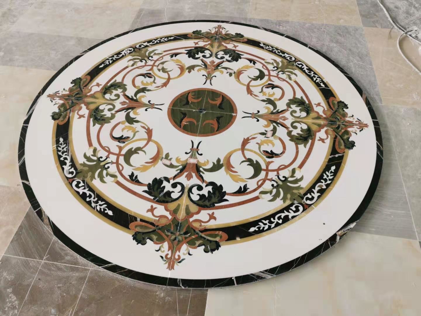 Villa Entrance Green Jade Onyx Flower Waterjet Marble Tiles
