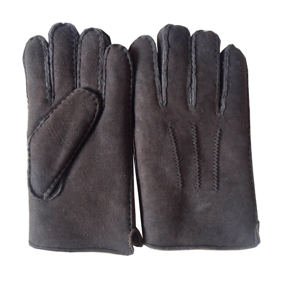 Men Shearling Lamb Fur Winter Gloves Hand Sewing Warm Sheepskin Gloves