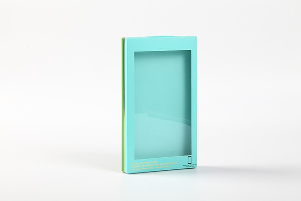 350g C1S paper matt finishing blue cell phone box with clear PET window for iphone X covers