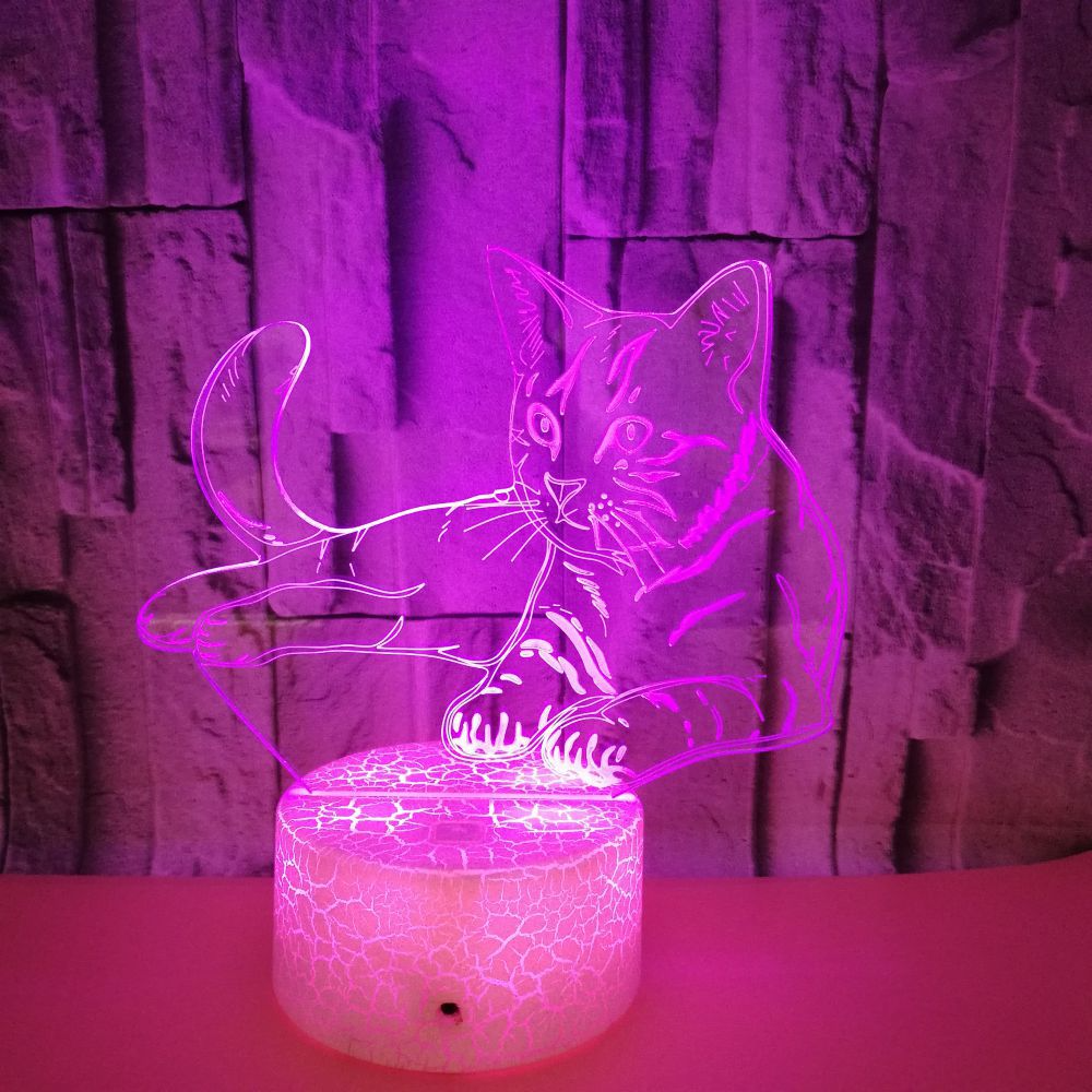 OEM animal logo Colorful 3D Volt Cat Light 3D Illusion LED Light Acrylic Visual Stereo Light Touch USB Table Lamp