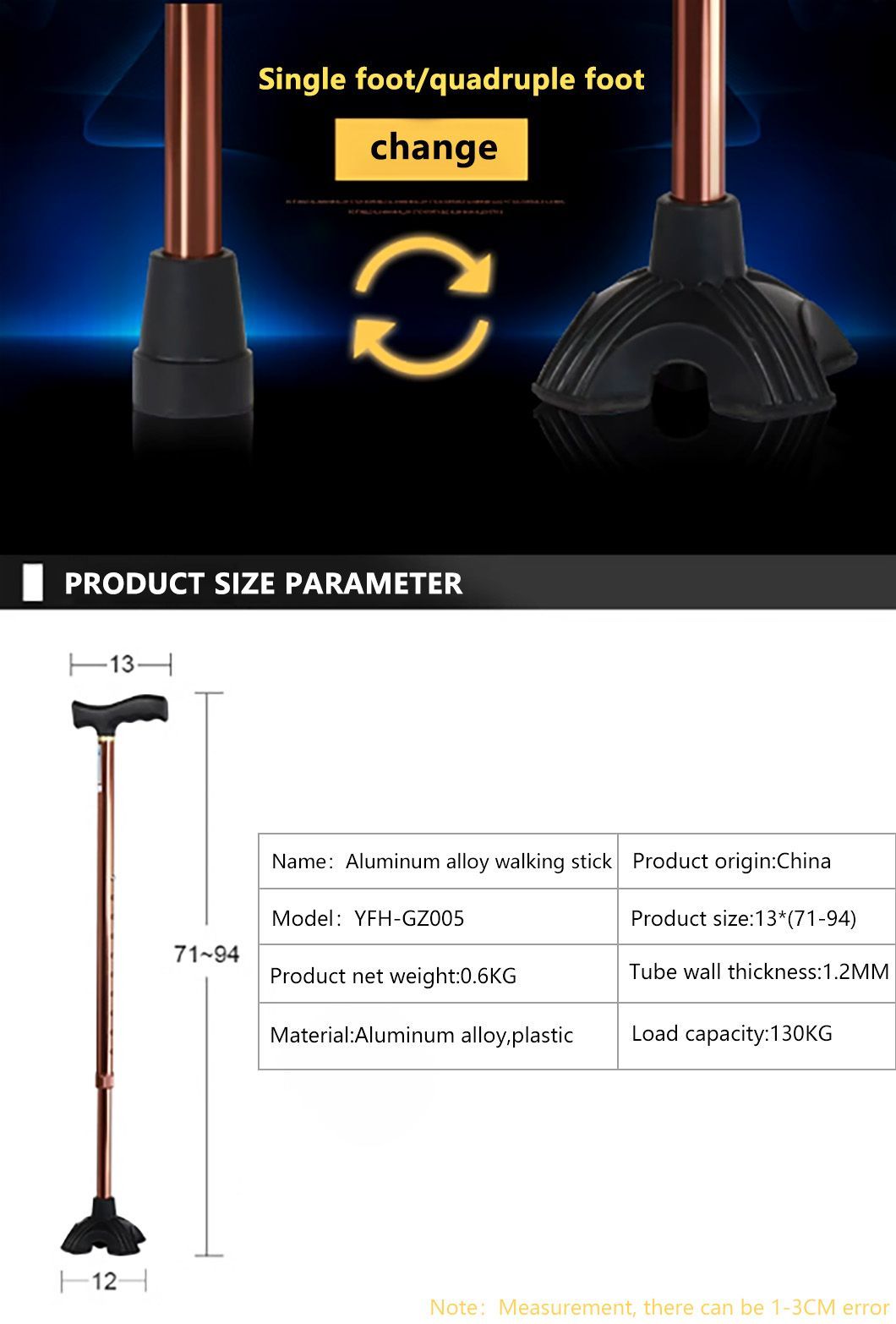 Wholesale Adults Aluminum Disabled Medical Four Legs Crutch Walking Stick for Old