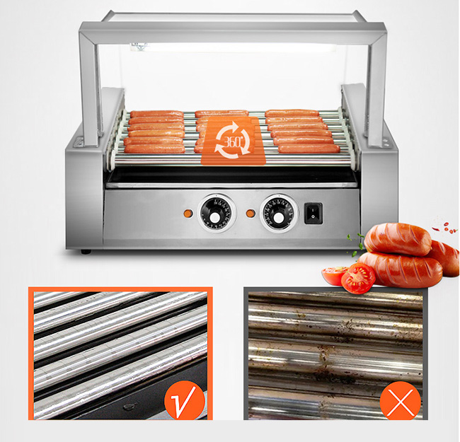 220V Snack Food Processing Equipment 5 Rollers Hot Dog Rack Heater Grille