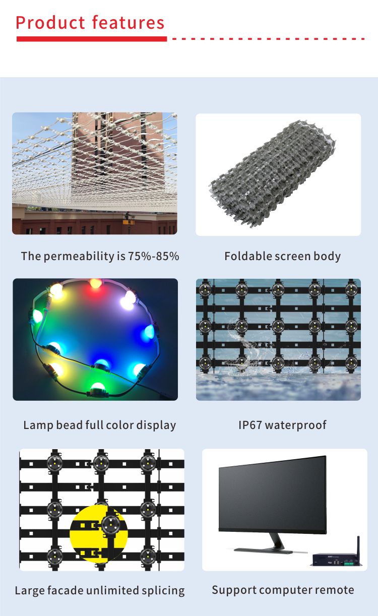 Facade Lighting RGB Mesh Screen Display DC12V S30 P100 P80 P50 P40 SMD3535