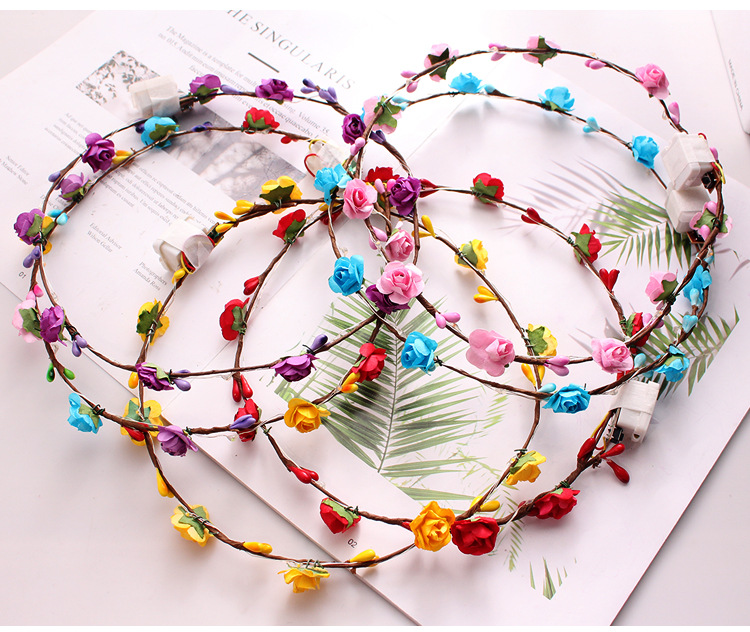 Ladies Christmas Hair Accessories Luminous Led Flower Crown Light Up Glowing 65cm