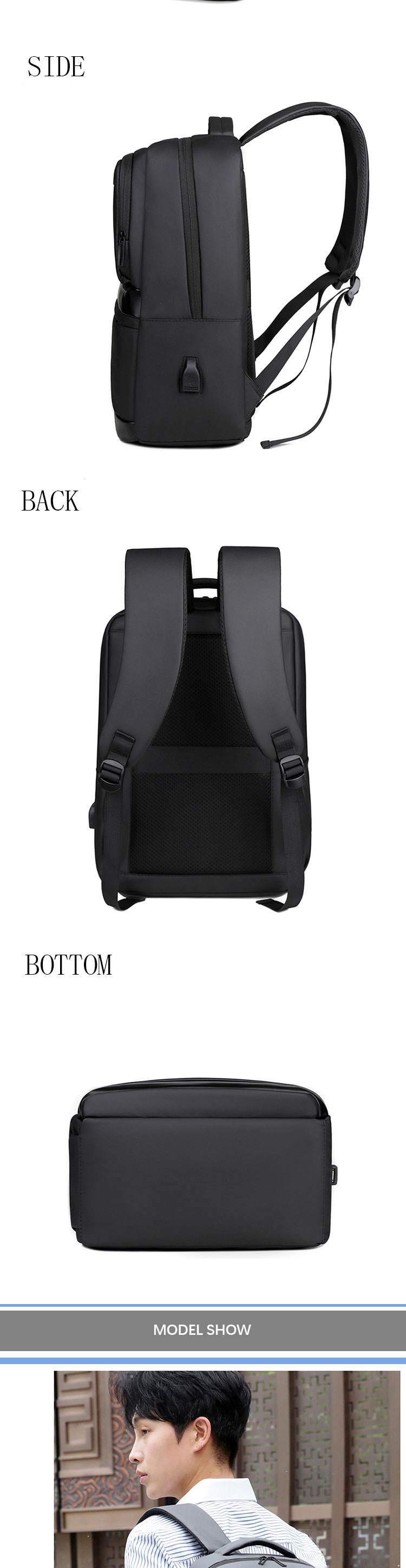 Waterproof Oxford Business Work Laptop Backpack Anti Theft USB Charging Custom Logo