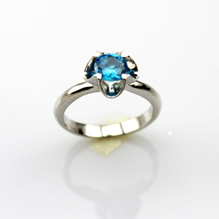 Sterling Silver Engagement Ring with Solitaire 6mm Created Blue Topaz(F88)