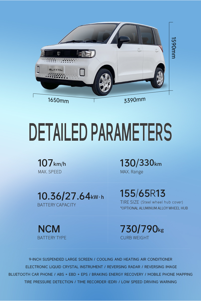 300km Long Range High Speed Blaval Mini EV Auto Electric Mini Car with Touch Screen and Maximum Torque Nm of 100-200Nm