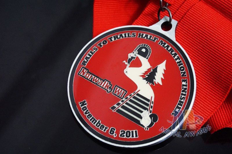 Bowling Cheer Marathon Running Custom Sports Medals Soft Ename With epoxy On Front Attachment Red Ribbon