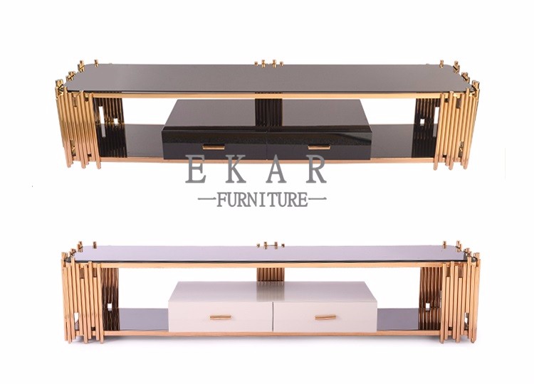Accessories Glass Top Stainless Steel TV Stand with Drawers