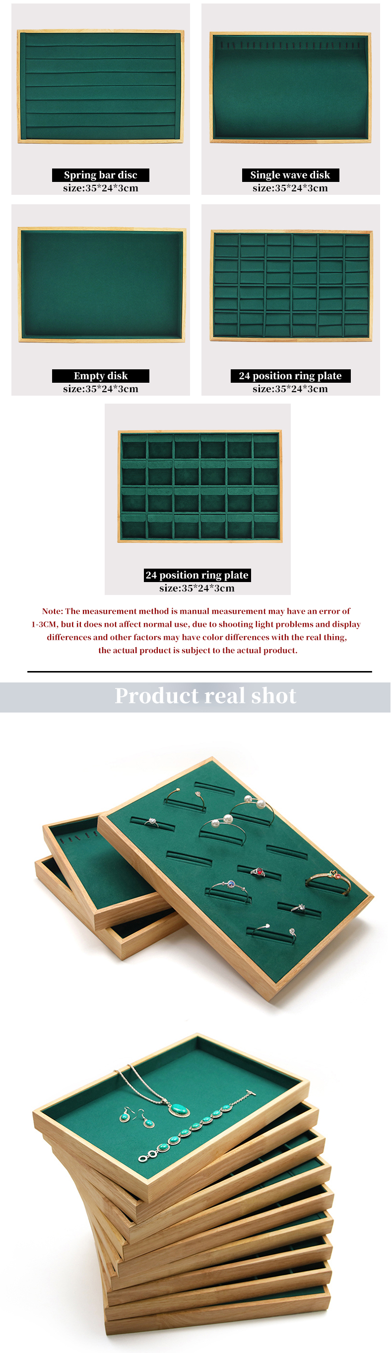 Custom Wooden Jewelry Display Plate Multiple Compartments for Ring Ear Studs Pendant