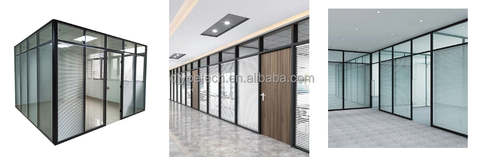 Hollow Structure Aluminum Office Partition Profile for Soundproof Glass Room Divider