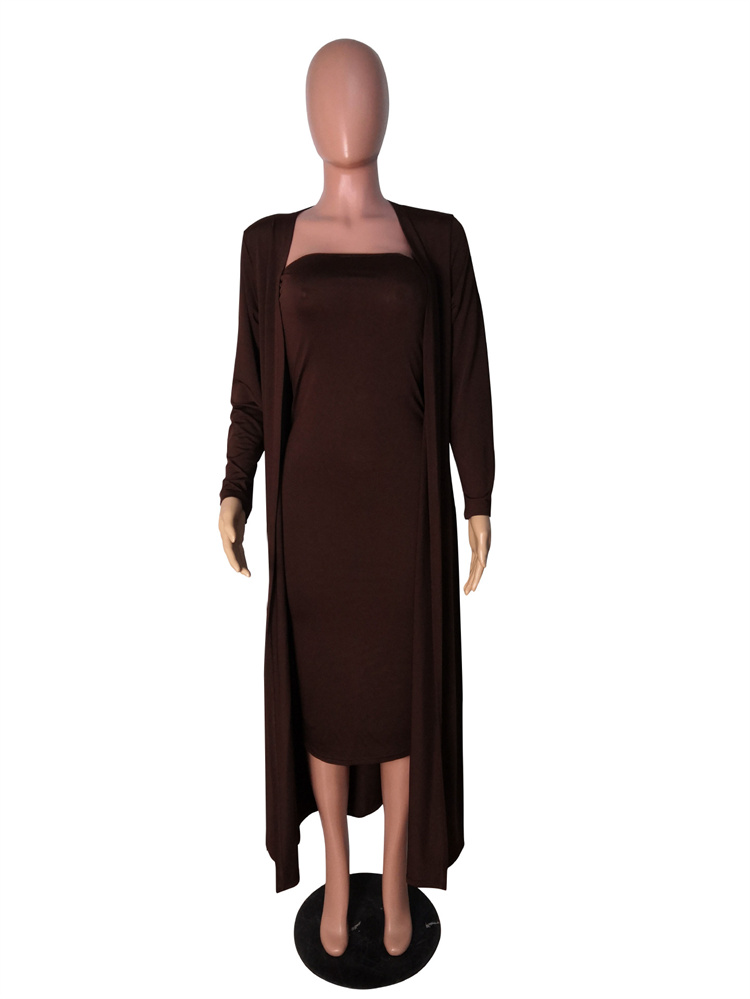 D12328 solid color fall 2021 women clothes 2 piece coat set two piece dress set tee dress