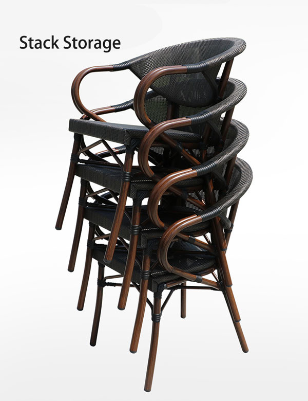 Woven Black Stackable Outdoor Dining Chairs Mesh Frame Aluminum Restaurant 83cm