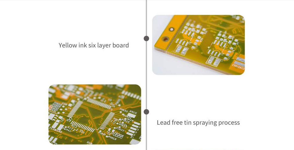 Yellow Lead Free PCBA SMT 6 Layer PCB Fabrication Tin Spraying Process