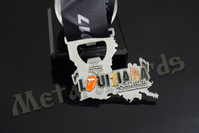Despoke Metal Bottle Opener Medals With Sublimated Ribbon Antique Silver Plating