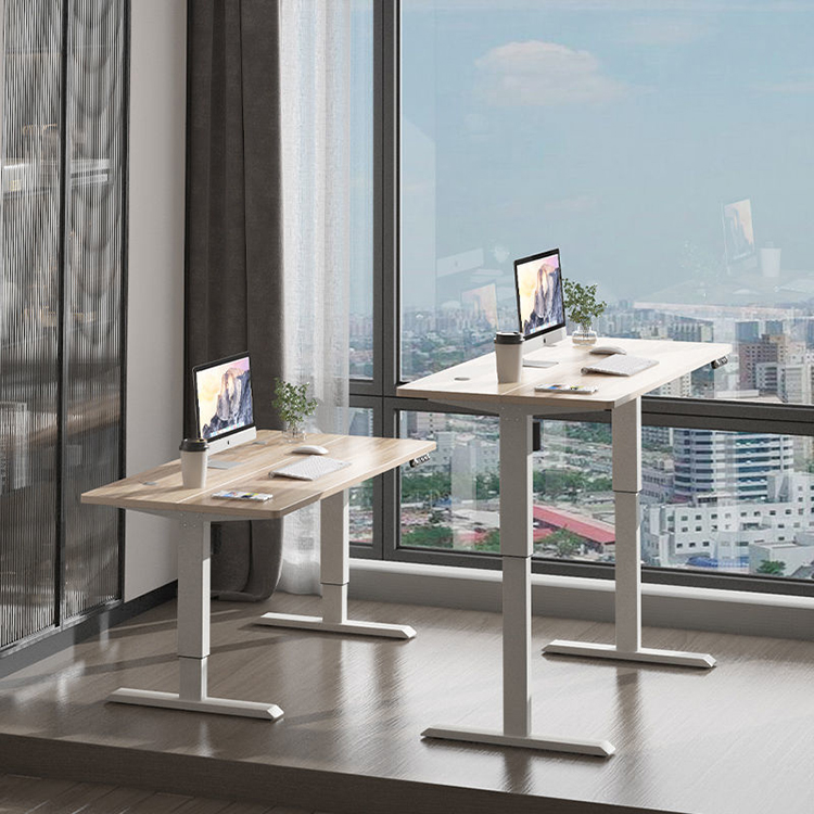 80 kgs Walnut Wooden Home Office Workstation Computer Sit Stand Table with Up/Down and Memory Setting Operation Panel