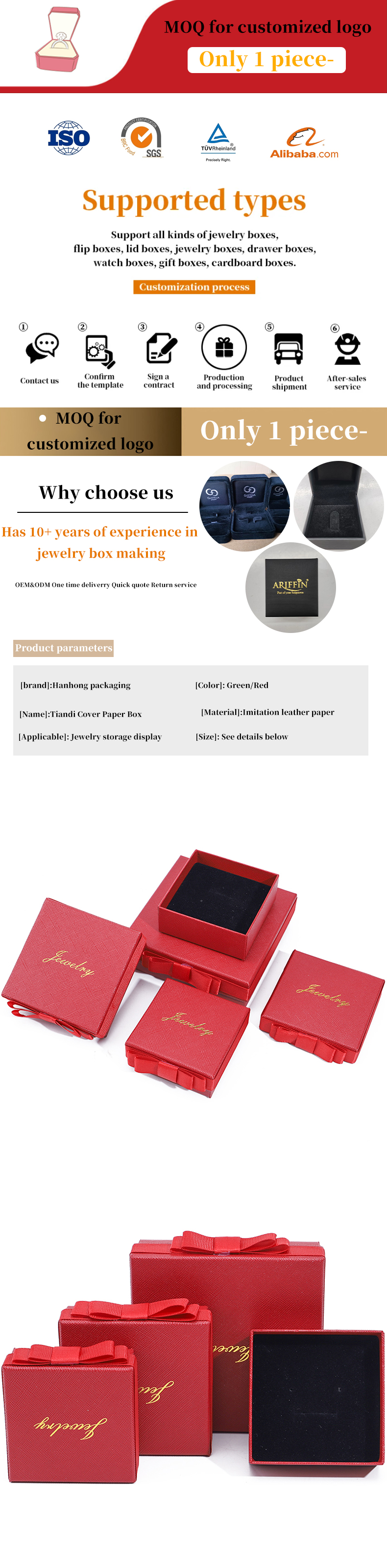 Custom Logo Red Paper Jewelry Box For Necklace Earrings Ring Handmade Rectangle