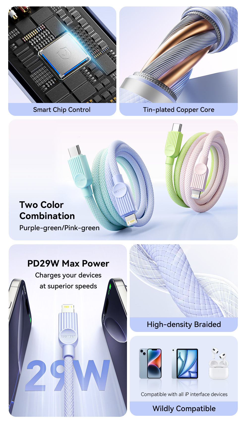 ESSAGER ES-X73 Iphone Charger Cable USB C To Lightning For 13 14 11 12 Pro Max
