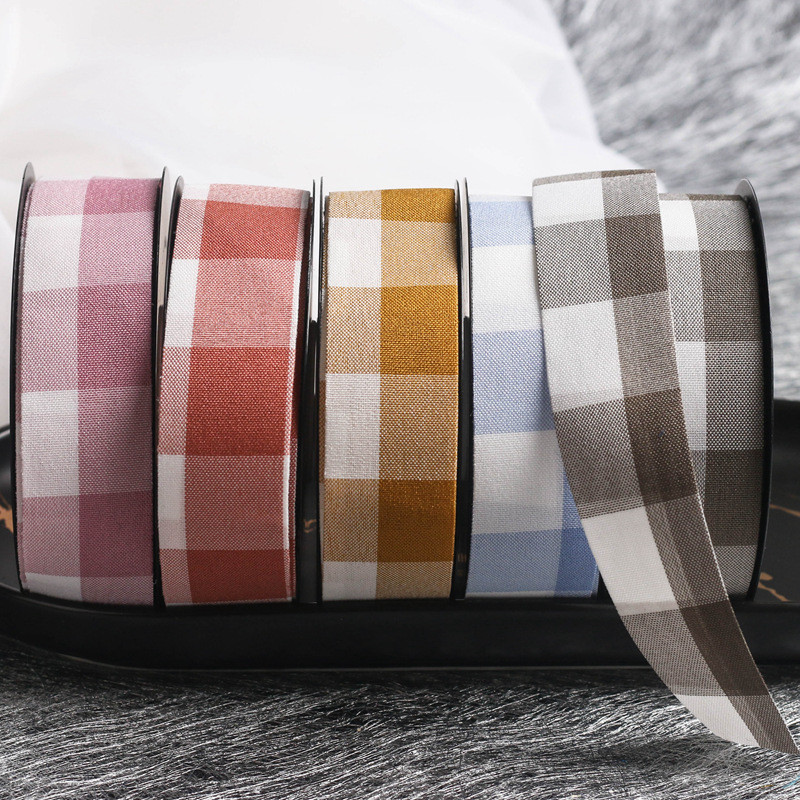 Black And White Checkered Wired Ribbon 7mm-40mm Polyester Ribbon Roll