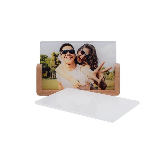 Acrylic Sublimation Photo Frames With Warm Color Light Wood Base Stand LED Night Lights