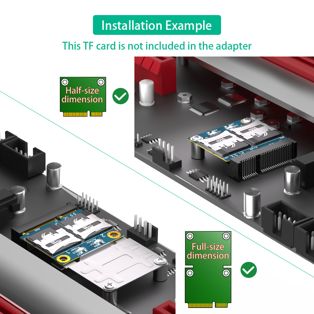 Dual TF Micro SD Card To Mini PCI-E Express With Half Bracket Memory Card Reader Adapter