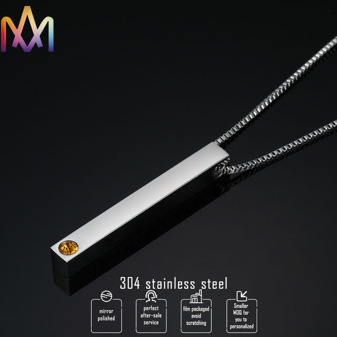 Rustproof Stainless Steel Cuboid Bar Mens Pendant Necklace