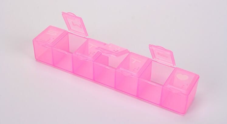 28 compartment column shape plastic pill storage box with pill crush box, Conventional eco-friendly 4 grids plastic trav