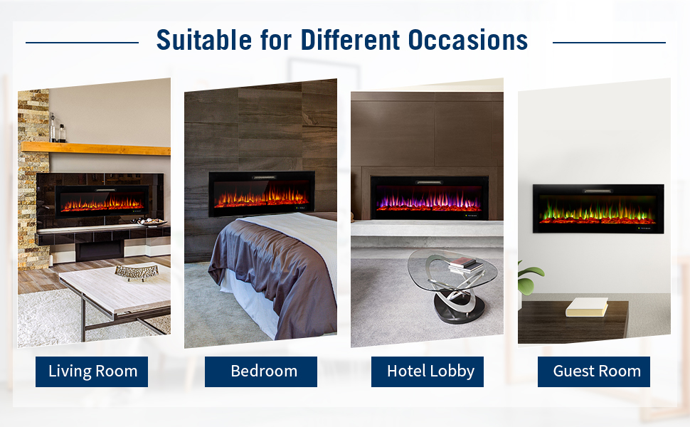 9 Flame Colors Artificial Flame Linear Recessed and Wall Mounted Electric Fireplace Heater