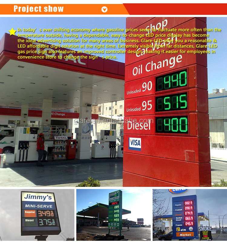 Petrol Station Led Gas Display Sign With 6-72inch Panel Size And 150W Resolution