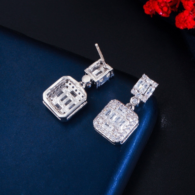 Fashion Wedding Jewelry Earring Full Crystal Rhinestone square Shape Bridal Jewelry Earrings