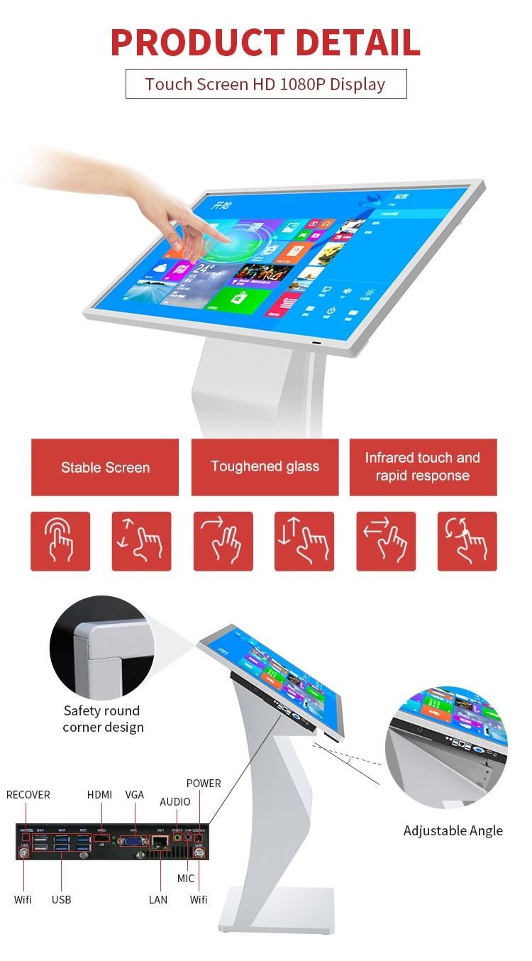 High Resolution horizontal Interactive LCD Digital Signage Touch Screen Kiosk