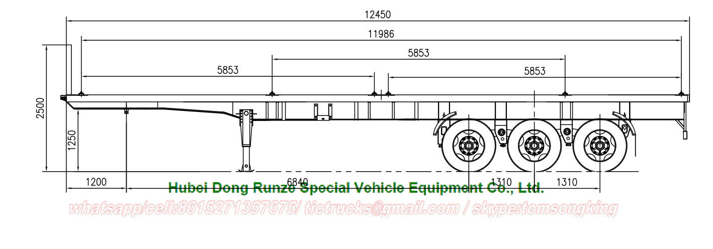 Flatbed Container Trailer 3 axle for container Loading capacity 40 ton ,60ton,80Ton