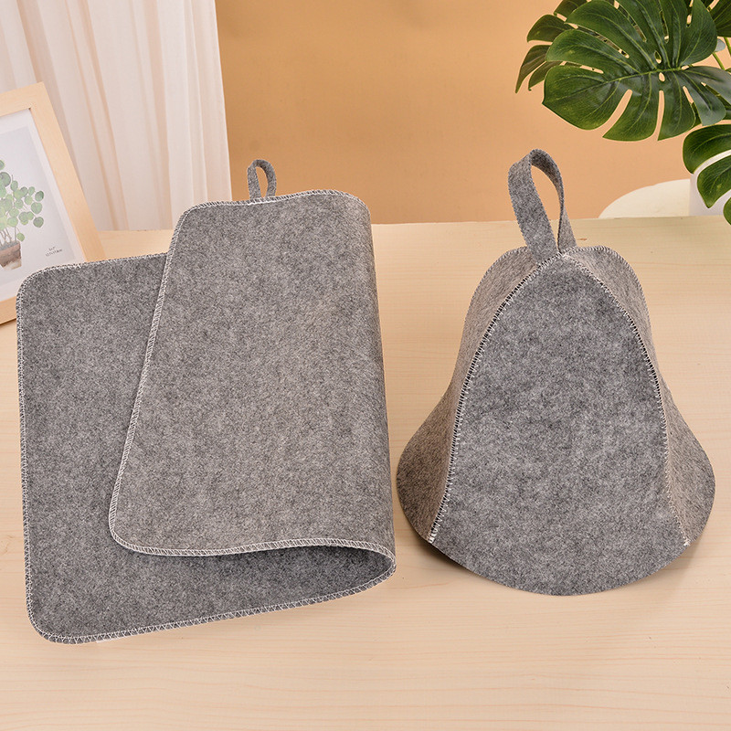 5 pcs Grey Wool Felt Sauna Hat Sets for Russian Banya Sauna With organizer bag