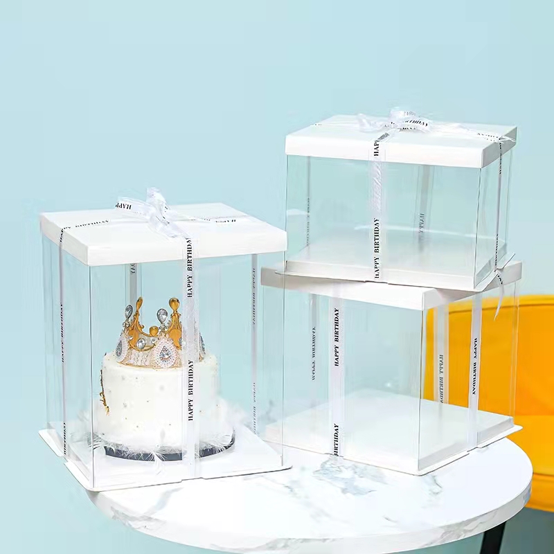 Transparent Custom Luxury Clear Tall Wedding Food Handmade OEM Square Plastic Cake Box