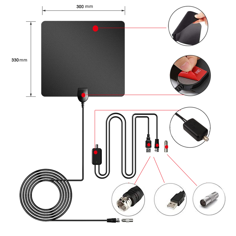 High Gain UHF VHF Digital Indoor TV Antenna with CE/FCC/ROHS/ISO9001 2000 Certificate