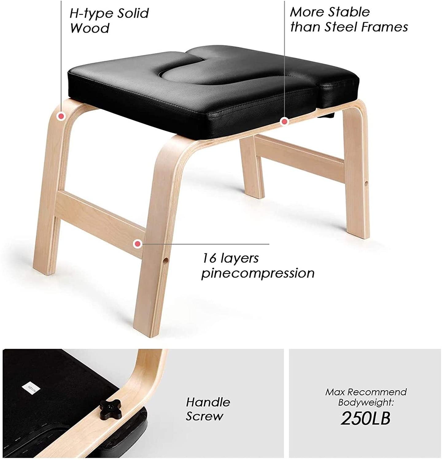 150kg Wood PU Yoga Stool Bench Headstand Promote Blood Circulation