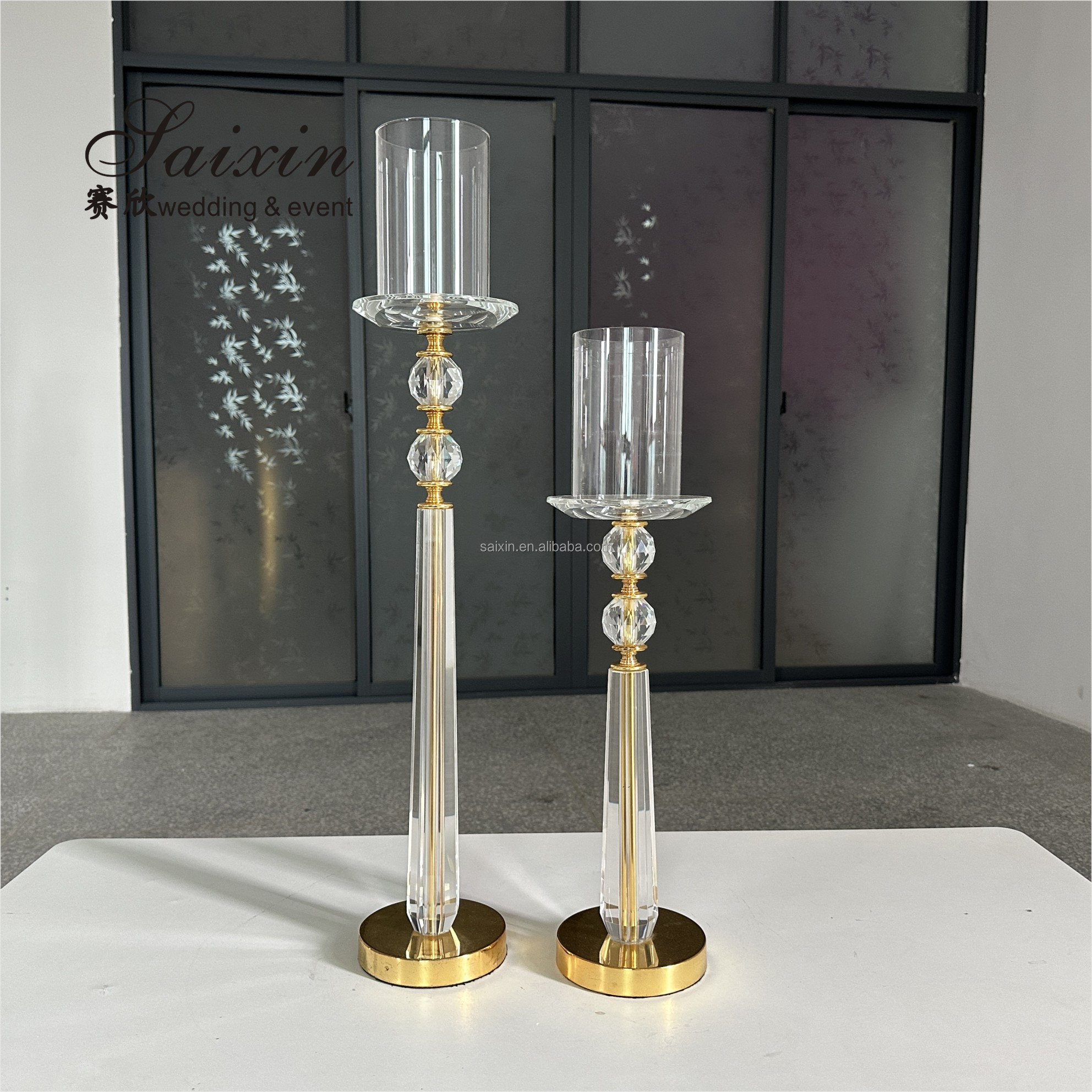Chic design gold metal 3 pcs set single candlestick holder for event top decoration