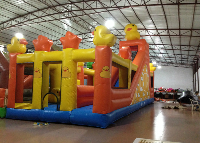Inflatable Duck Kids Bouncy Castle , High Slide Castle Bounce House 12 X 5m